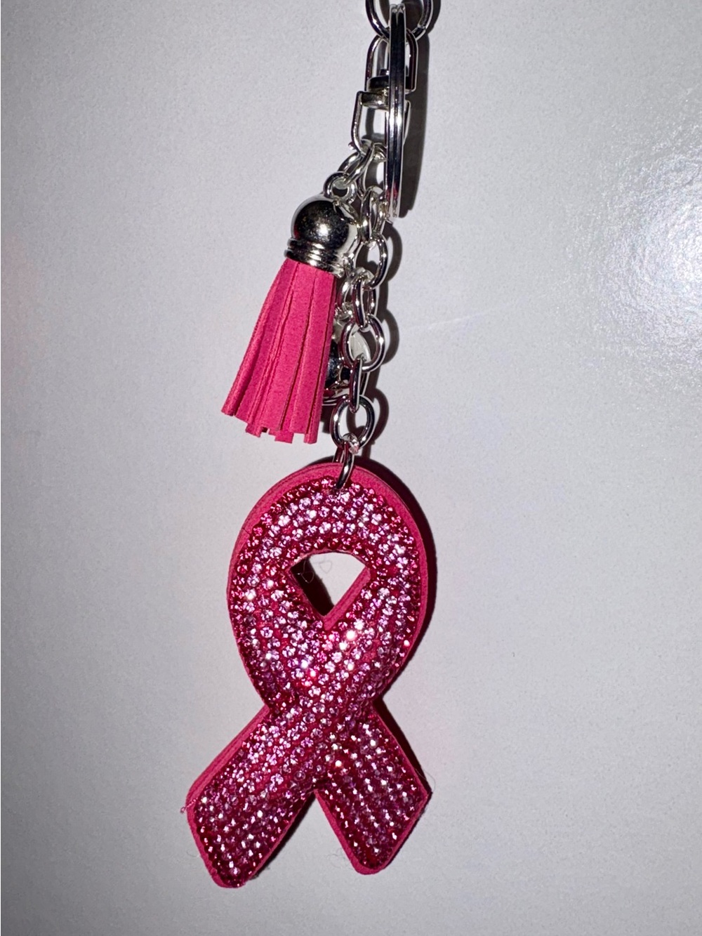 Pink Rhinestone Breast Cancer Awareness Ribbon Soft Bag Charm - Picture 6 of 7